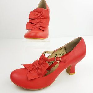Office | Red Retro Pinup Bow Pumps Size 41 / 10.5